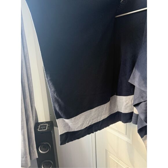 LRL Ralph Lauren Cardigan Small Women's Navy Gray Tiered Stretch Basic Sweater - Picture 2 of 6